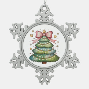 Coquette Bow Kerstboom Kerstvakantie Girly Tin Sneeuwvlok Ornament