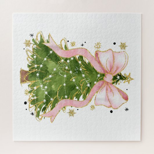 Coquette Bow Kerstboom Vakantie Girly Outfit W Legpuzzel (Horizontaal)