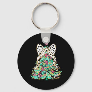 Coquette Bow Kleurrijke Kerstboom Girly Vakantie Sleutelhanger