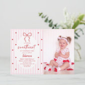 Coquette Bow Little Sweetheart Birthday Invitation Kaart (Staand voorkant)