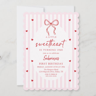 Coquette Bow Little Sweetheart Birthday Invitation Kaart