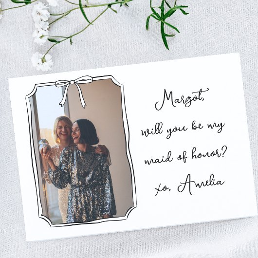 Coquette Bow Maid of Honor Proposition Carte photo