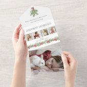 Coquette Bow Mistletoe Happiest Holidays 4 Photo All In One Uitnodiging (Afscheurbaar)