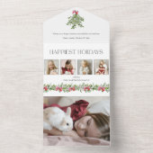 Coquette Bow Mistletoe Happiest Holidays 4 Photo All In One Uitnodiging (Binnen)