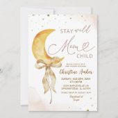 Coquette Bow Moon Boho Baby shower Invitation (Devant)