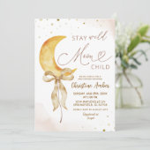 Coquette Bow Moon Boho Baby shower Uitnodiging (Staand voorkant)