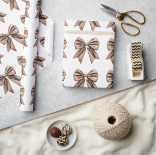 Coquette Bow Pattern Mocha Brown Cadeaupapier