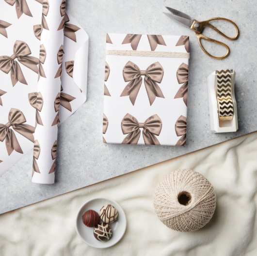 Coquette Bow Pattern Mocha Brown Cadeaupapier (Crafts)