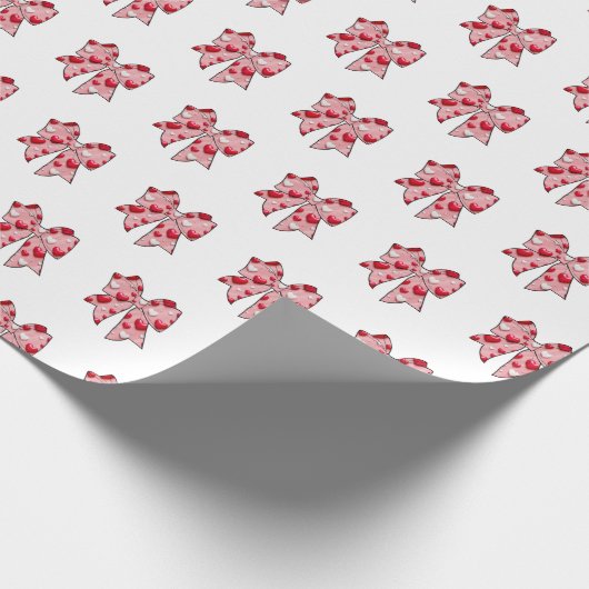 Coquette Bow Pattern Roze & Witte Valentijnsdag Cadeaupapier (Hoek)