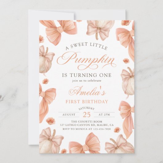 Coquette Bow Petite Citrouille Invitation d'annive (Devant)