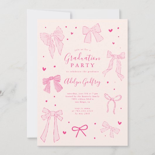 Coquette Bow Pink Graduation Party Invitation (Devant)