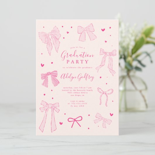 Coquette Bow Pink Graduation Party Invitation (Debout devant)