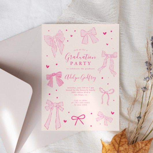 Coquette Bow Pink Graduation Party Invitation