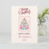 Coquette Bow Pink Tree Christmas Feestdagenkaart (Staand voorkant)