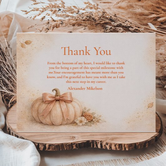 Coquette Bow Pumpkin Fall Graduation Bedankkaart