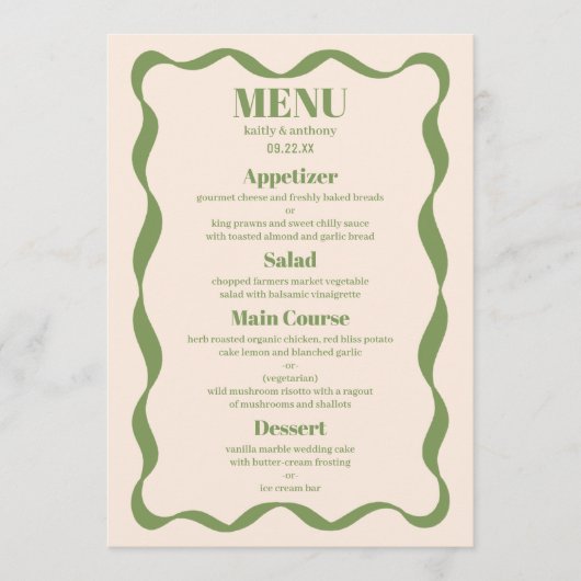 Coquette Bow Retro bruiloft Menu (Voorkant)