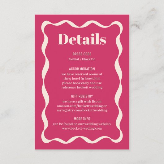 Coquette Bow Retro Trouwdetail Informatiekaartje (Voorkant)