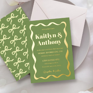 Coquette Bow Retro Wedding Echt Folie Uitnodiging