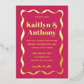 Coquette Bow Retro Wedding Echt Folie Uitnodiging (Voorkant)