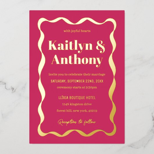 Coquette Bow Retro Wedding Echt Folie Uitnodiging (Voorkant)