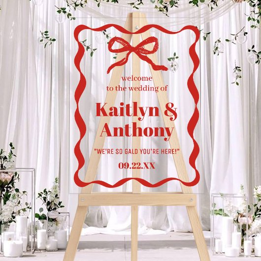 Coquette Bow Retro Wedding Welkom Acryl Bord