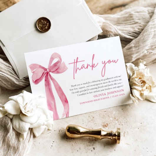 Coquette Bow Rose Blush Carte de remerciements de 