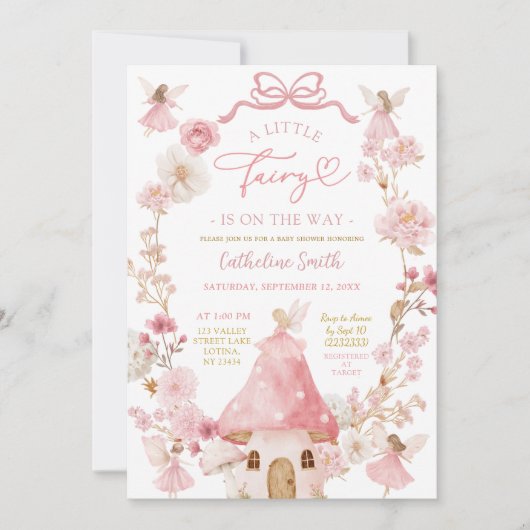 Coquette Bow rose Fairy Baby shower Invitation (Devant)