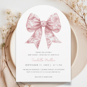 Coquette Bow rose Fille Baby shower Arc Invitation