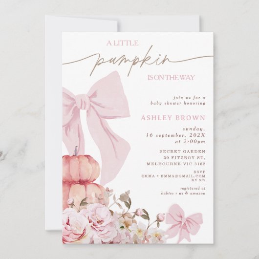 Coquette Bow rose Floral Baby shower Invitation (Devant)