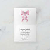 Coquette Bow rose Glam Fête des mariées Merci (Intérieur)