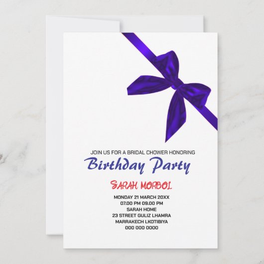 Coquette Bow rose Invitation Anniversaire, 13e Bi (Dos)