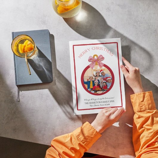 Coquette Bow rouge et blanc - Carte photo de Noël