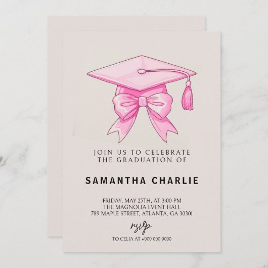 Coquette Bow Roze Afstuderen Kaart (Voorkant / Achterkant)