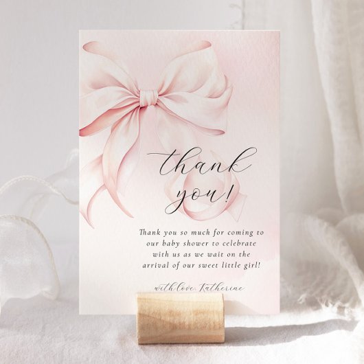 Coquette Bow Roze Baby shower Bedankkaart