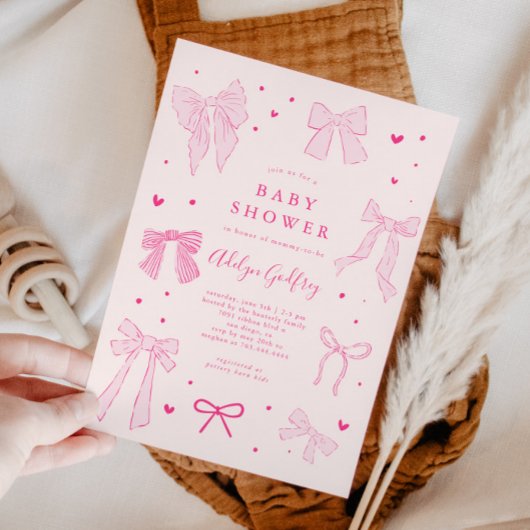 Coquette Bow Roze Baby shower Uitnodiging