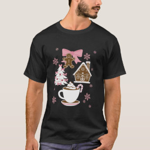 Coquette Bow Roze Gingerbread Kerst Girly Kerstmis T-shirt