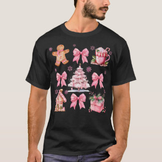 Coquette Bow Roze Gingerbread Kerst Girly Kerstmis T-shirt