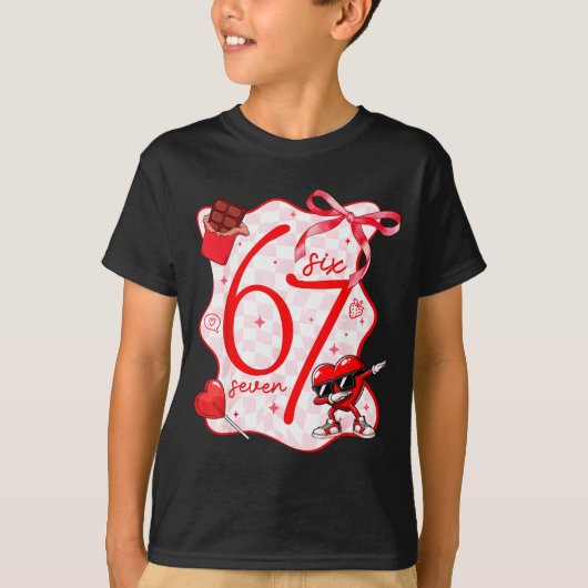 Coquette Bow Six Seven 67 Meme Dabbing Heart Valen T-shirt (Voorkant)