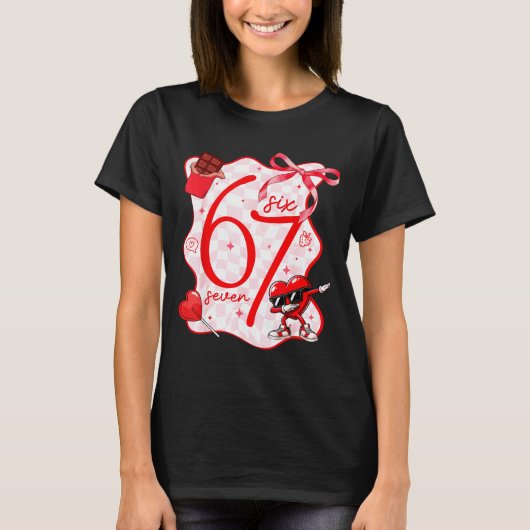 Coquette Bow Six Seven 67 Meme Dabbing Heart Valen T-shirt (Voorkant)
