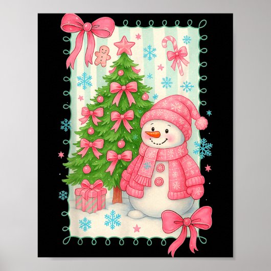 Coquette Bow Snowman Nk Christmas Tree Funny Xmas Poster (Voorkant)