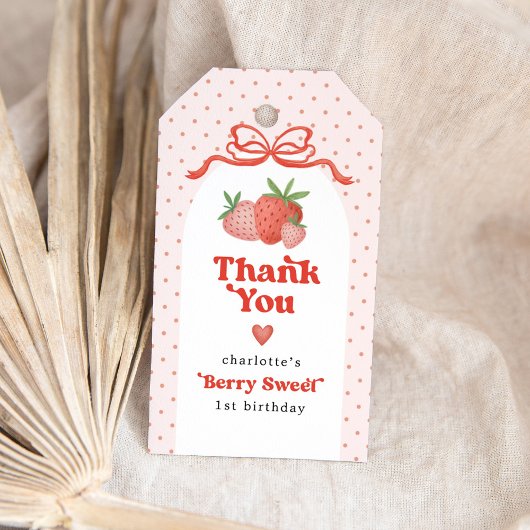 Coquette Bow Strawberry 1st Birthday Party Cadeaulabel