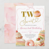 Coquette Bow Sweets Cake 2nd Birthday Invitation (Devant / Derrière)