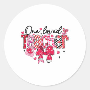 Coquette Bow Teacher Valentijn One Loved Teacher X Ronde Sticker