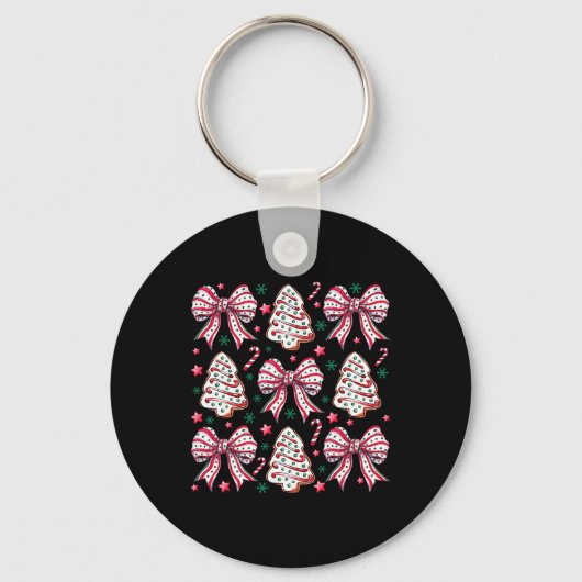 Coquette Bow Tree Cake Candy Cane Vrolijk Kerstfee Sleutelhanger (Voorkant)