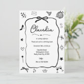 Coquette Bow verjaardagsuitnodiging grillige parti Kaart (Staand voorkant)