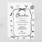 Coquette Bow verjaardagsuitnodiging grillige parti Kaart (Voorkant / Achterkant)