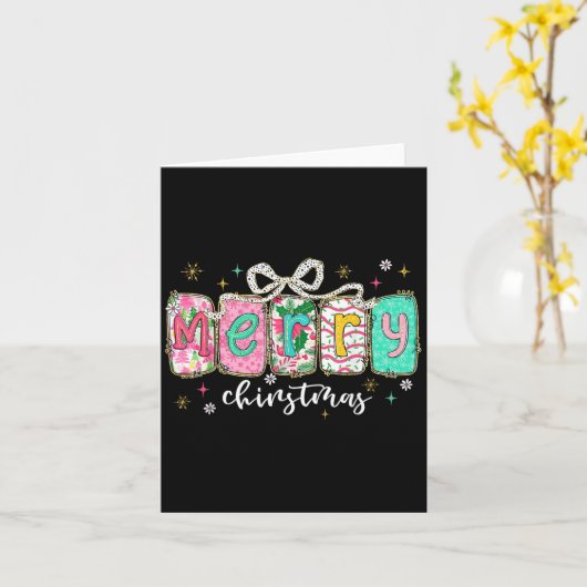 Coquette Bow Vrolijk Kerstfeest Kerstpyjama Snowfl Kaart (Gele Bloem)