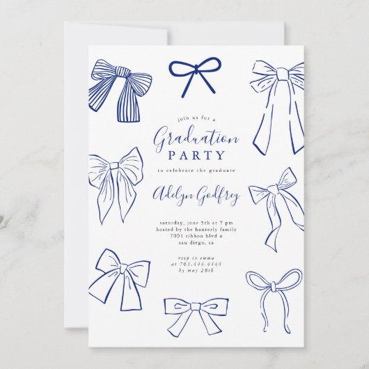Coquette Bows Blue Graduation Party Invitation (Devant)
