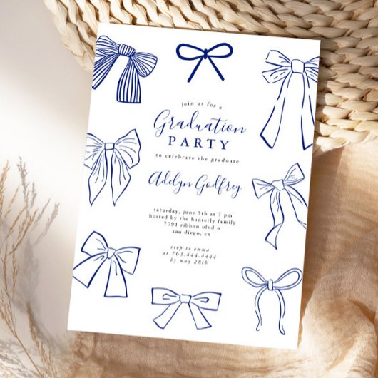 Coquette Bows Blue Graduation Party Invitation