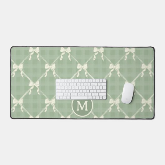 Coquette Bows Gingham Monogram Cream Sage Green  (Clavier et souris)
